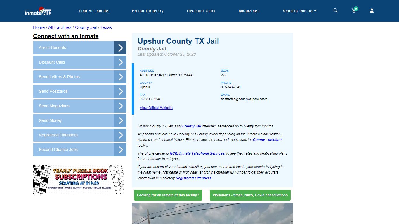 Upshur County TX Jail - Inmate Locator - Gilmer, TX